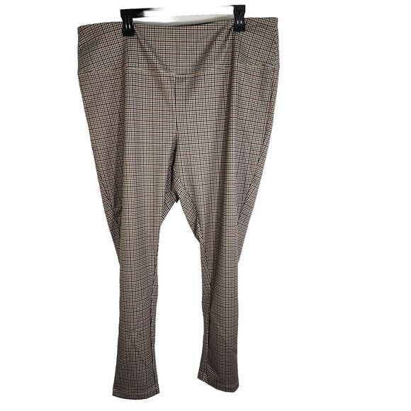 Alexander Jordon Leggings Sz 2X Plaid Tummy Control Pull On Multi Brown Slimming - Picture 1 of 8